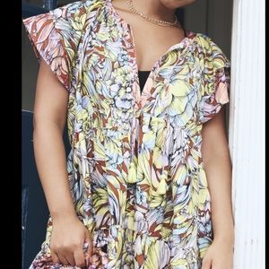 Anthropologie Alexandra Farmer Ruffle Sleeve Tiered Dress Size 1x